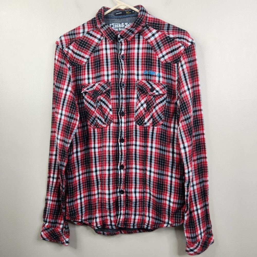 Jack & Jones Mens Dual Chest Pocket LS Embroidered Lumberjack Flannel Shirt M